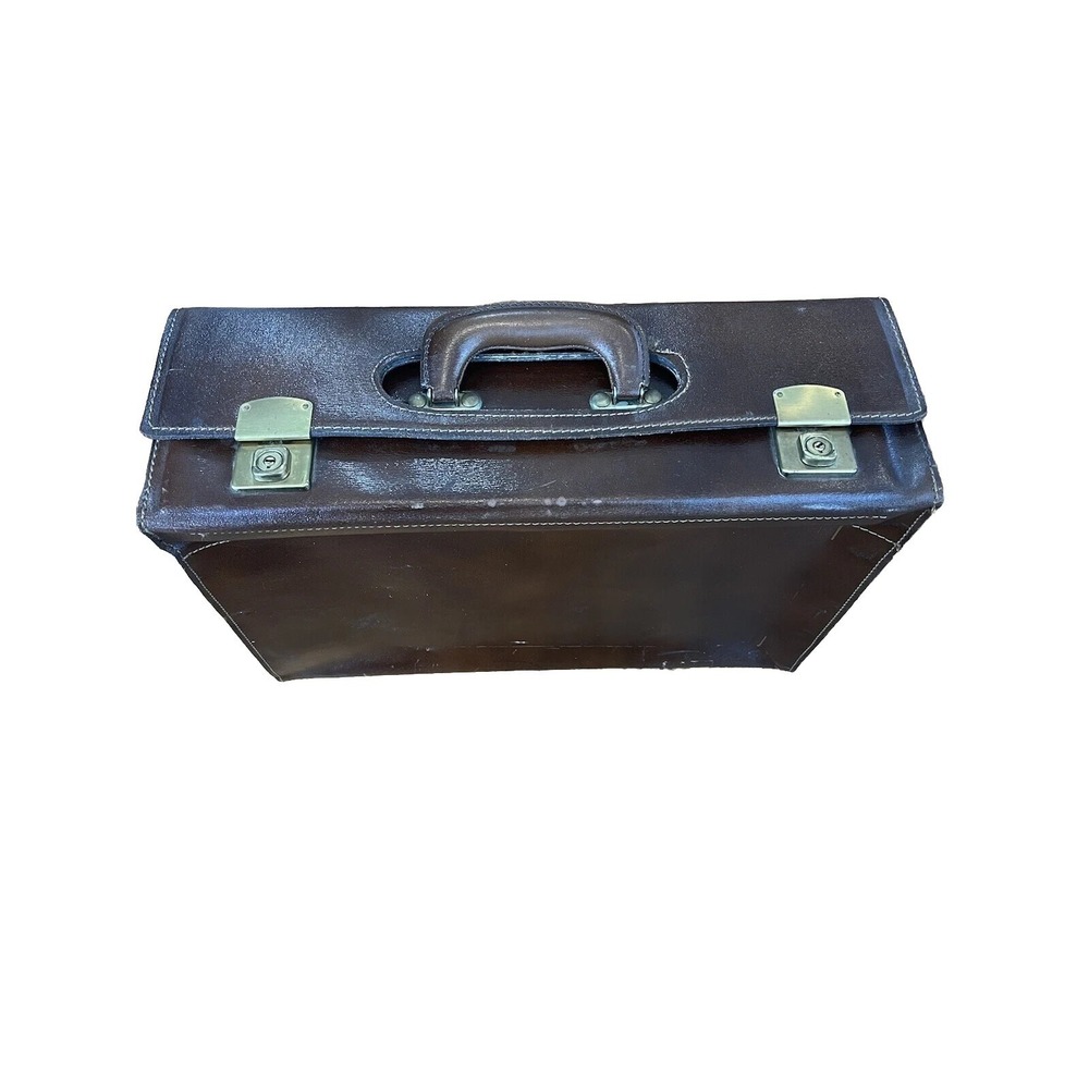 Vintage Cheney England Leather Brown Briefcase Business Bag Brass Lock No Keys